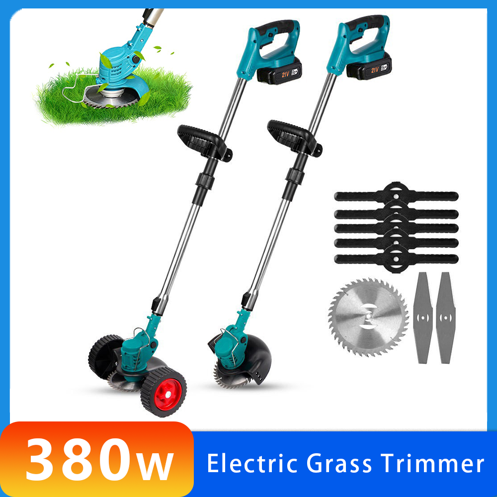 Elektrisk Græsslåmaskine, 380w Effekt, Justerbar til Makita 18V Batteri, 2Batteri 1EU-stik
