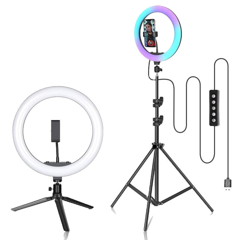 Selfie Ring LED-lys, RGB-farveindstillinger, justerbart stativstativ, 200cm stativlys