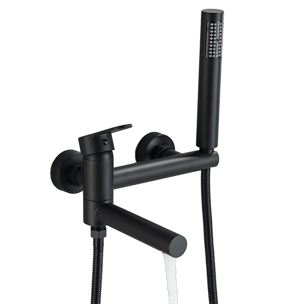 Sort badekar armatur, svingbar badekar tud, vægmonteret, Sort