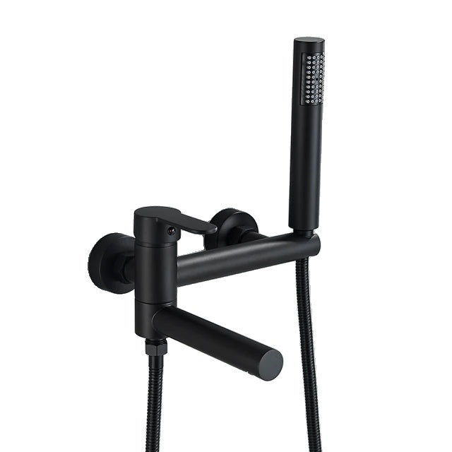 Sort badekar armatur, svingbar badekar tud, vægmonteret, Sort