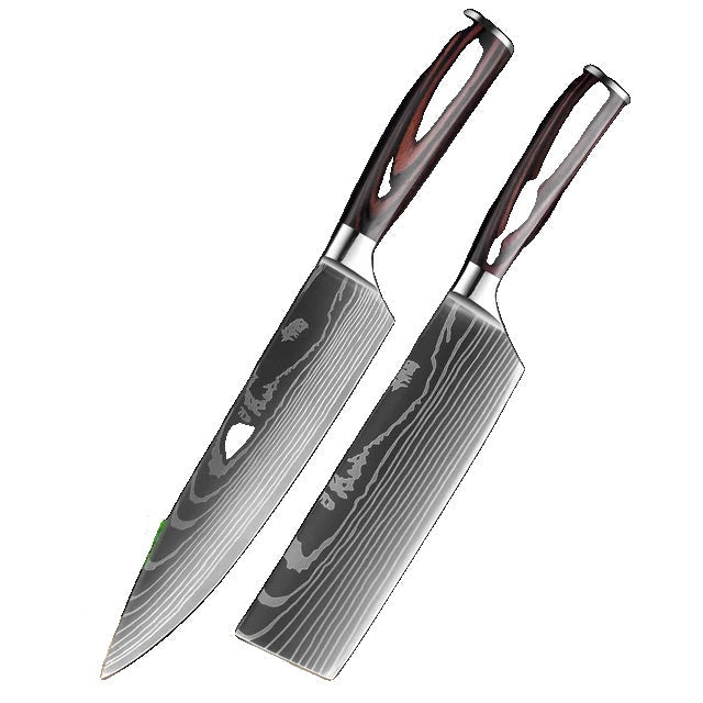 Køkkenknivsæt, Laser Damaskusmønster, Japansk Santoku-kniv