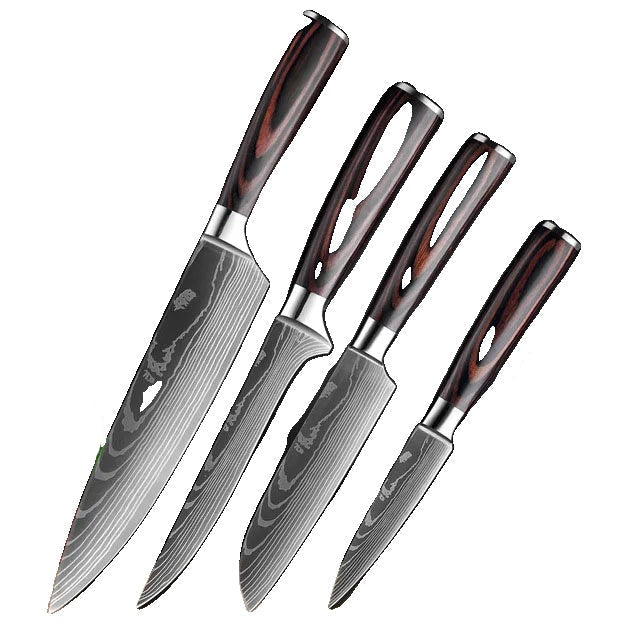 Køkkenknivsæt, Laser Damaskusmønster, Japansk Santoku-kniv