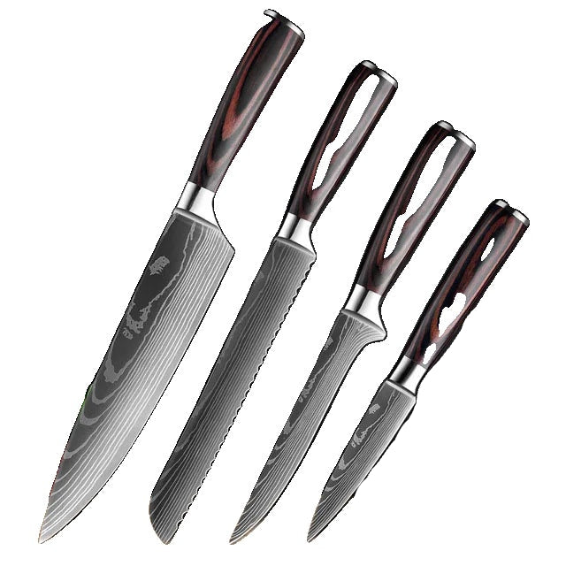 Køkkenknivsæt, Laser Damaskusmønster, Japansk Santoku-kniv
