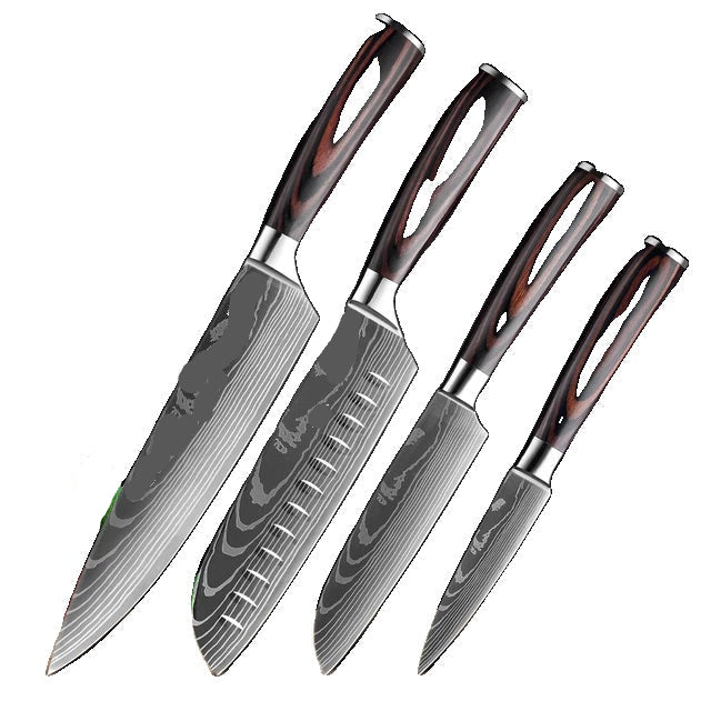 Køkkenknivsæt, Laser Damaskusmønster, Japansk Santoku-kniv