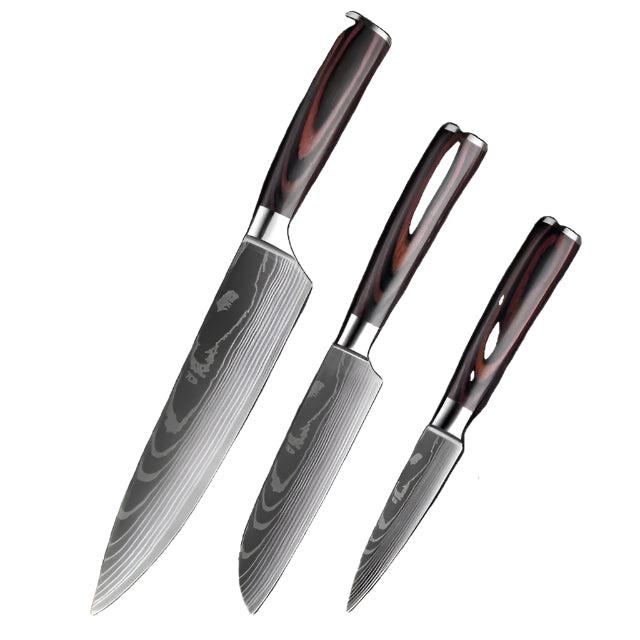 Køkkenknivsæt, Laser Damaskusmønster, Japansk Santoku-kniv