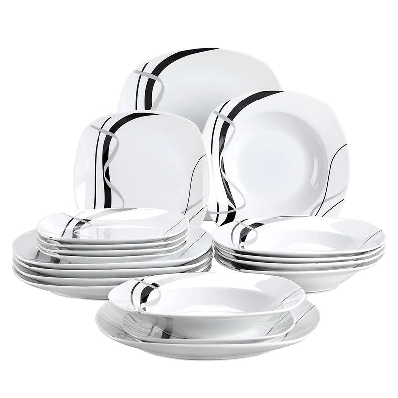 Middagssæt, porcelæn keramik, Black Line køkken serveringssæt, 36 DELE