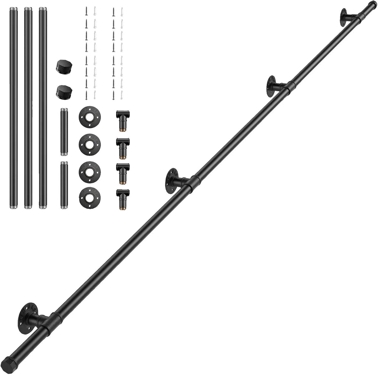 Trappegelændere, holdbar støbejernskonstruktion, skridsikker design, alsidig til indendørs og udendørs brug.