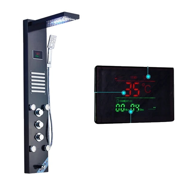 Brusepanel, Vandfaldsdesign, Massagesystem, Sort