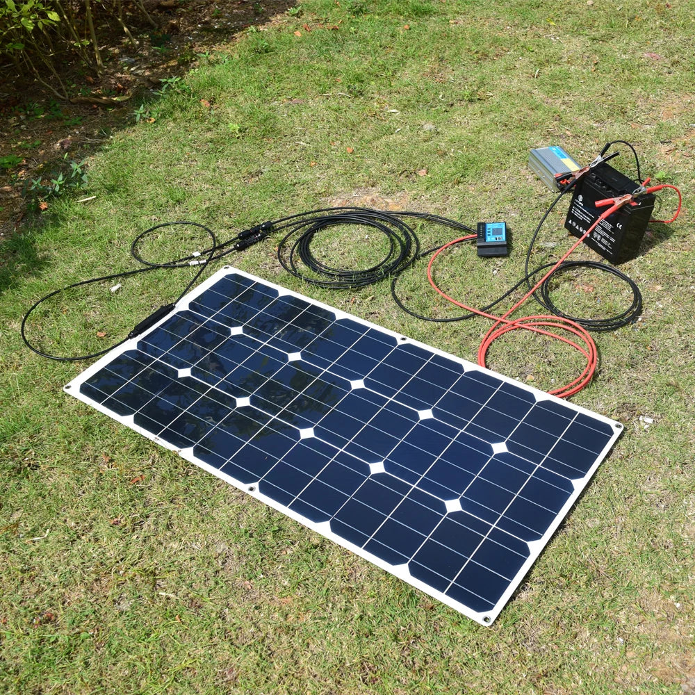 Solcellepanel, fleksible paneler, kompatibel med 12 V batterier, til campingvogne, både, hytter, telte, biler, trailere, batterier