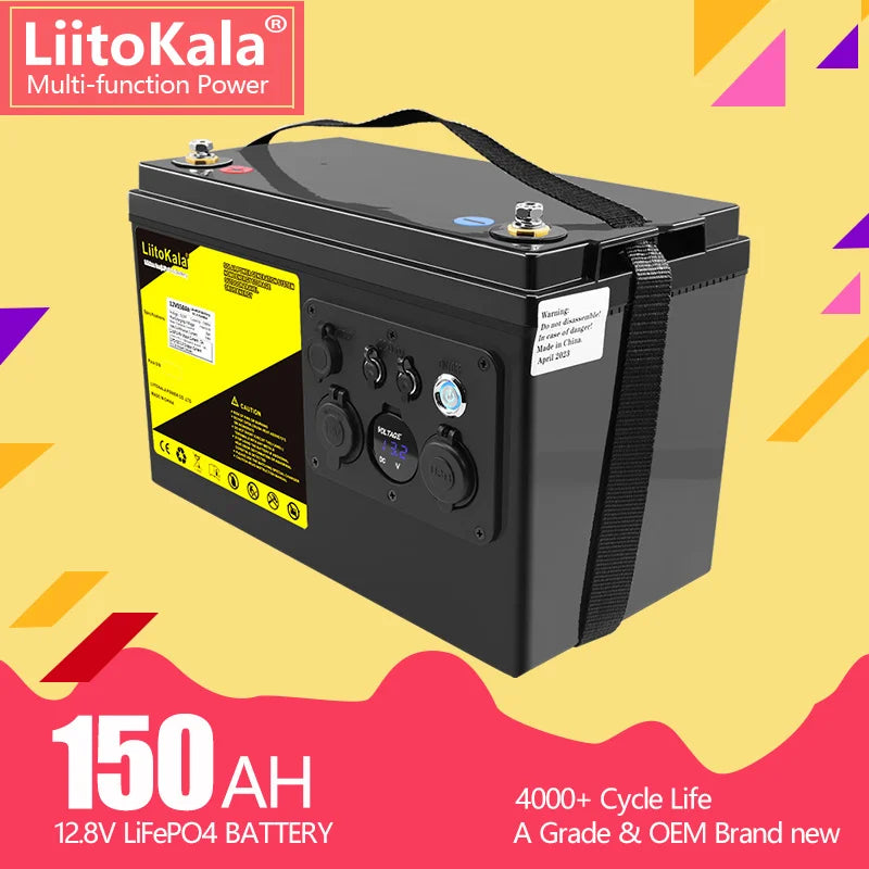 LiFePO4-batteri med LCD-display, til campingvogne, solcelleanlæg og off-grid-systemer, 128 V, 150 Ah (LCD)