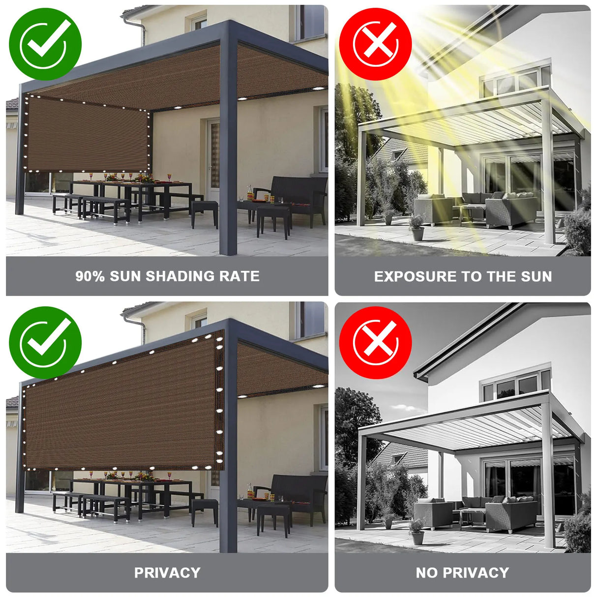Privatlivsskærm til terrasse og have, HDPE-materiale, 90 % UV-beskyttelse, 4X6M