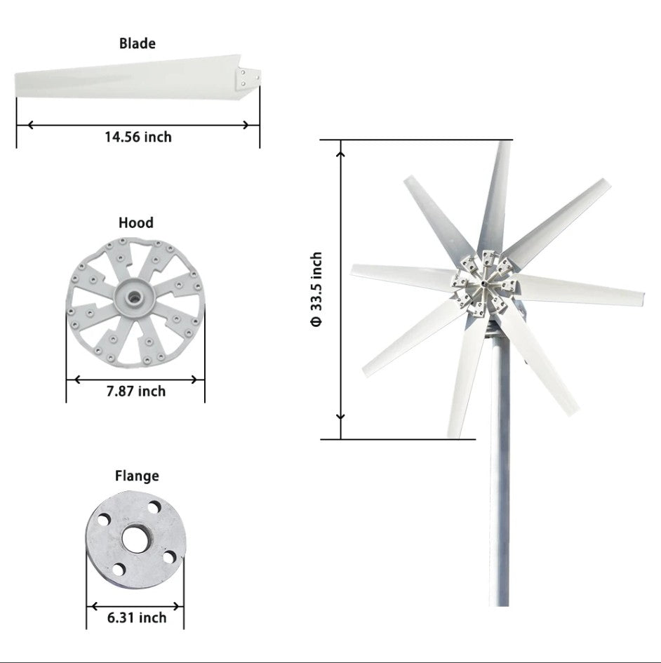 3KW Horisontal Vindmølle, Lav Start Hastighed, Høj Vindenergi Udnyttelse, 12V, med MPPT-controller, 3KW
