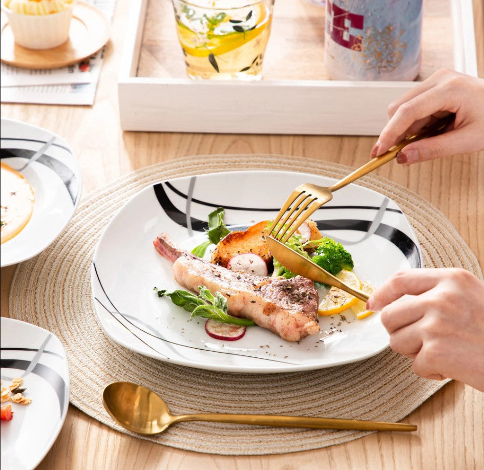 Middagssæt, porcelæn keramik, Black Line køkken serveringssæt, 36 DELE