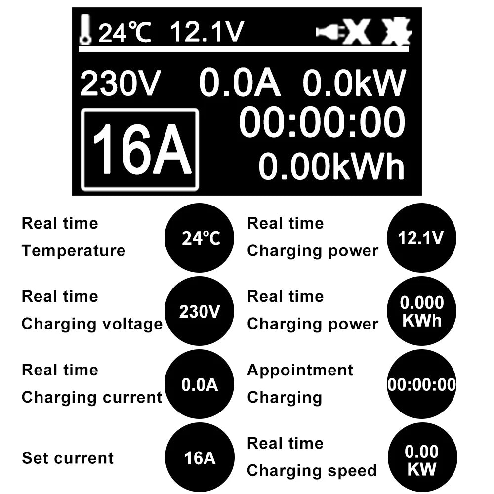 Bærbar EV-lader, 3,5 kW effektudgang, 16A justerbar strøm,Teschev 3,5 kW 16A T2