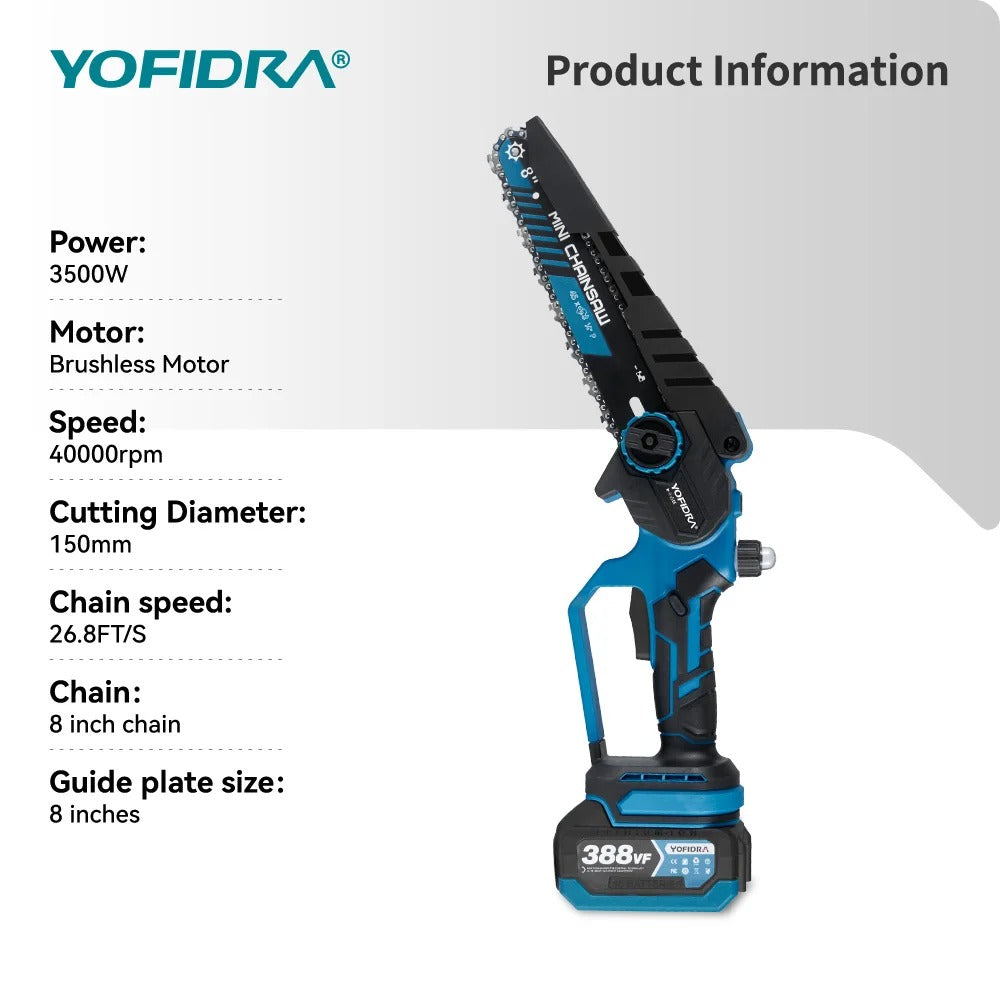 Elektrisk Beskæringssav, 8-Tommer Klinge, Børsteløs Motor,EU, 2Batteri Plastkasse