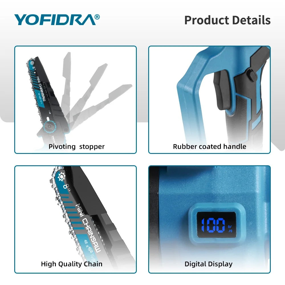 Elektrisk Beskæringssav, 8-Tommer Klinge, Børsteløs Motor,EU, 2Batteri Plastkasse