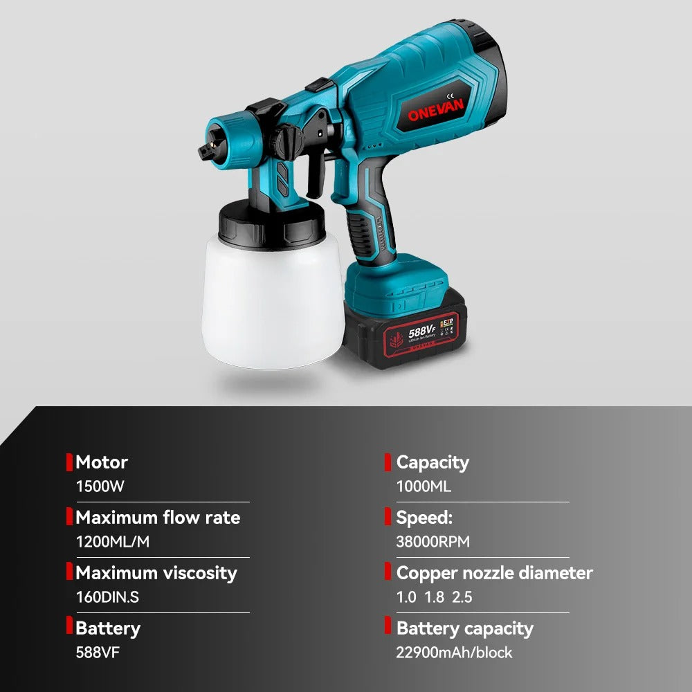 Trådløs elektrisk sprøjtepistol, bærbar, stålbelægning, 2 Batteri EU-stik