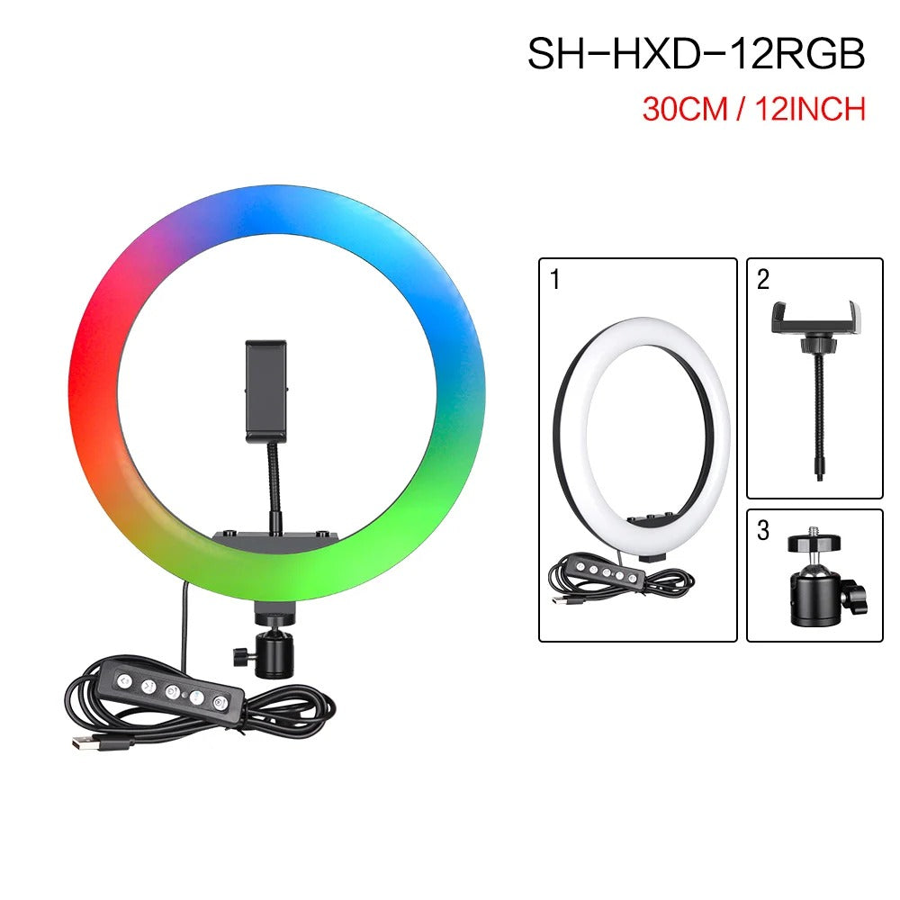 Selfie Ring LED-lys, RGB-farveindstillinger, justerbart stativstativ, 200cm stativlys