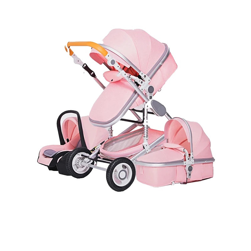 Barnevogn, Høj Landskab, Luksus Rejse, 3 i 1 pink