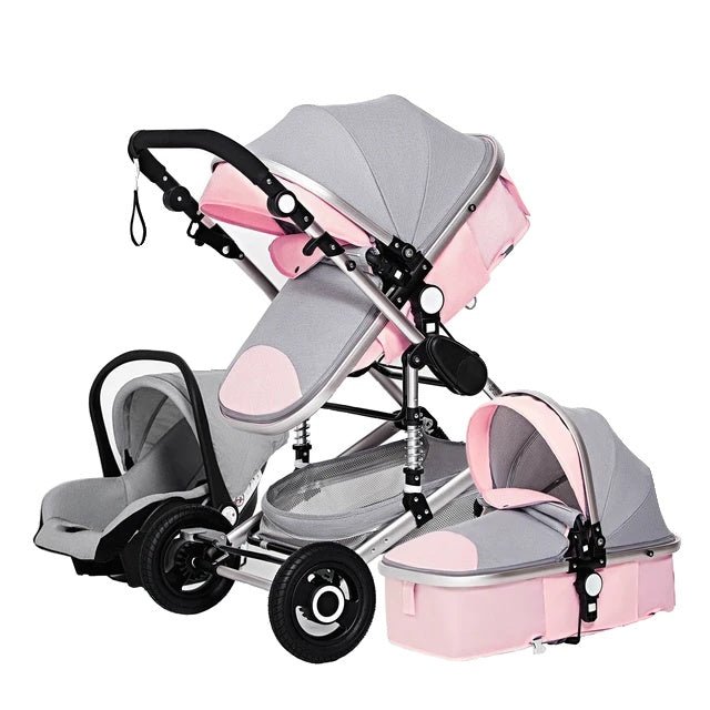 Barnevogn, Høj Landskab, Luksus Rejse, 3 i 1 pink