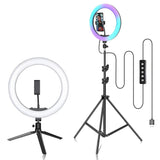 Selfie Ring LED-lys, RGB-farveindstillinger, justerbart stativstativ, 200cm stativlys