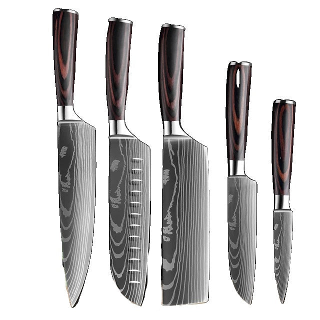 Køkkenknivsæt, Laser Damaskusmønster, Japansk Santoku-kniv