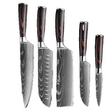 Køkkenknivsæt, Laser Damaskusmønster, Japansk Santoku-kniv