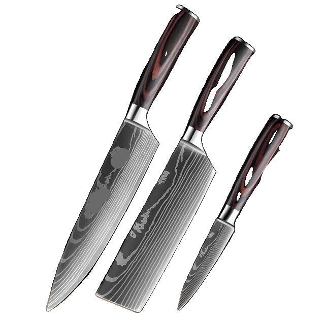 Køkkenknivsæt, Laser Damaskusmønster, Japansk Santoku-kniv
