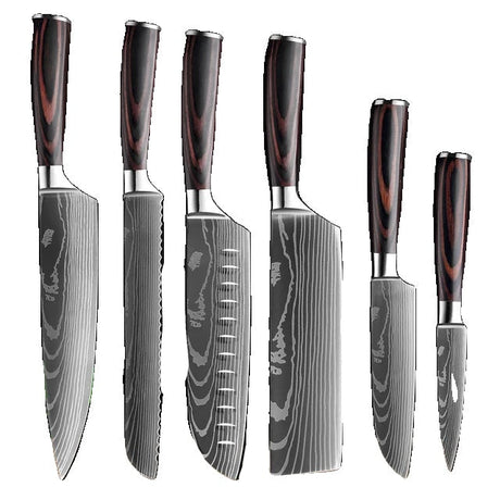 Køkkenknivsæt, Laser Damaskusmønster, Japansk Santoku-kniv