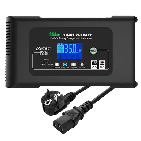35A Smart Bilbatterioplader, Dobbelt Spænding (12V/24V), Intelligent LCD Display,EU-stik