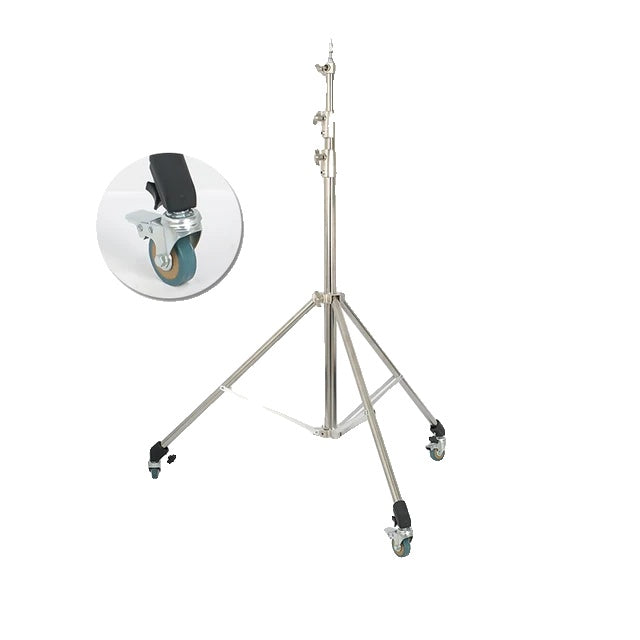 Tripod stativ, rustfrit stål konstruktion, hjul til mobilitet, Ingen hjul