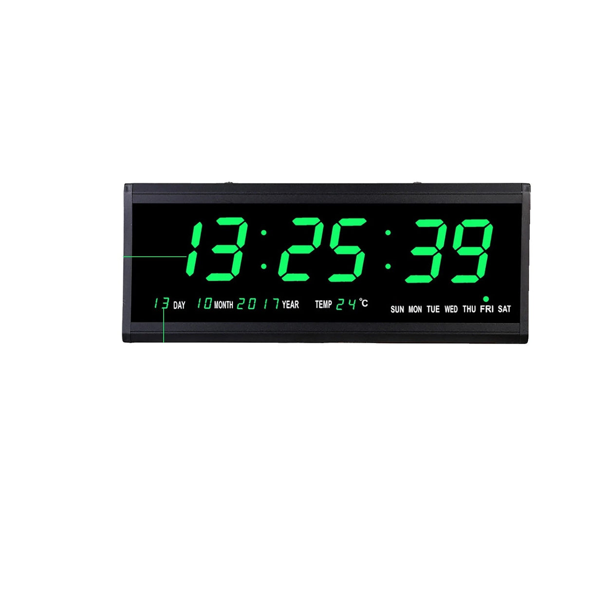 LED Digital Vægur, Kalender og Temperaturvisning, Energibesparende 480 x 190 mm,grøn