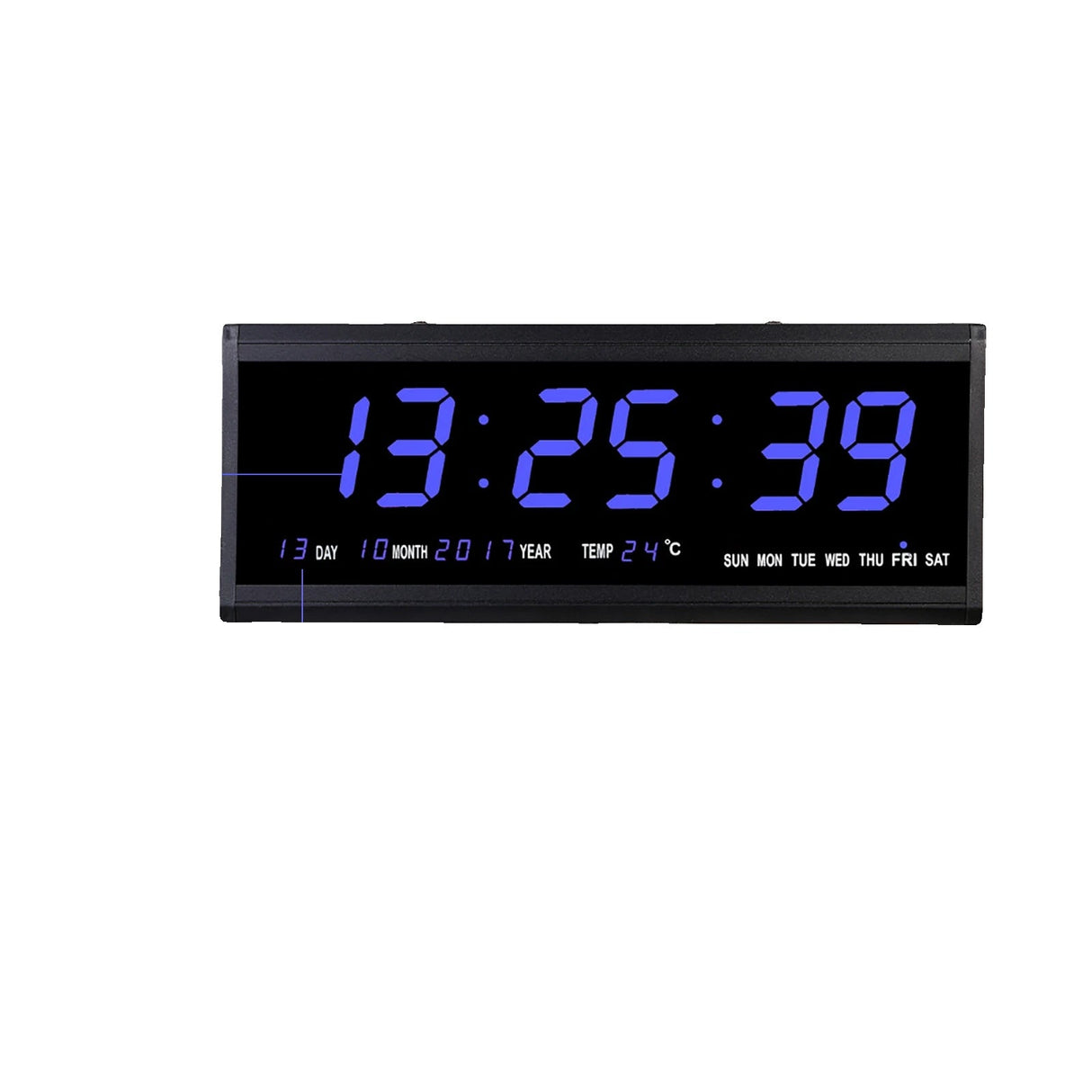 LED Digital Vægur, Kalender og Temperaturvisning, Energibesparende 480 x 190 mm,grøn