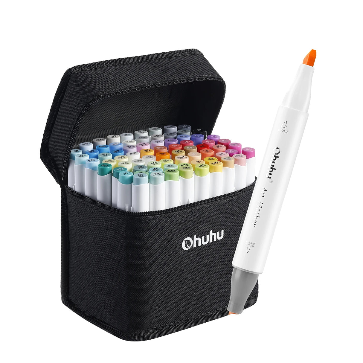 Ohuhu Art Markers, 72 farver, genopfyldelige og dobbelte spidser til alsidig kreativitet, fin pensel 72 CLR