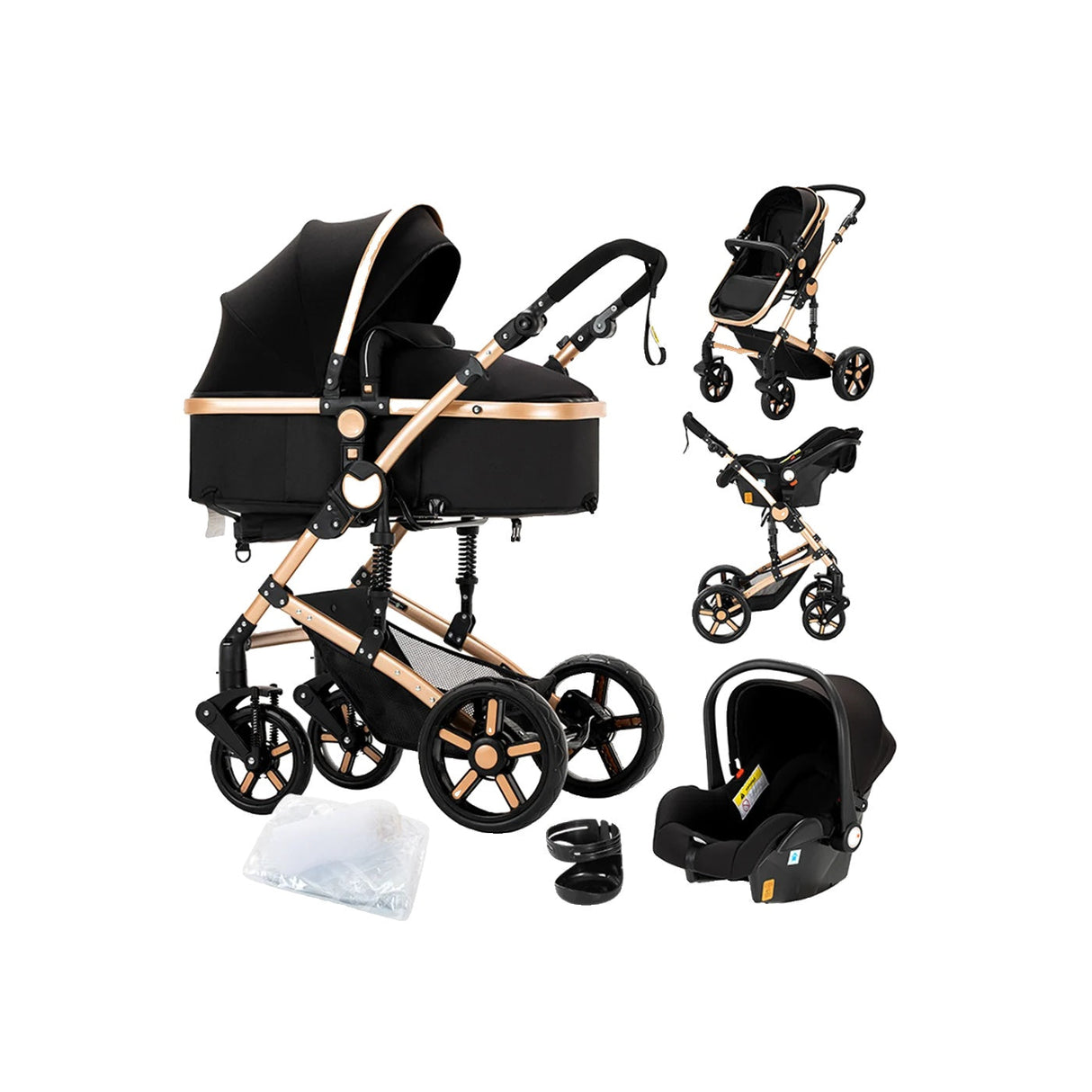 Barnevogn, 3 i 1 Design, Høj Landskab, 588-Black
