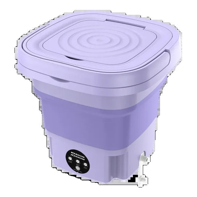 Bærbar Vaskemaskine, Foldbart Design, Centrifugeringsfunktion for Tørring, Lilla, EU
