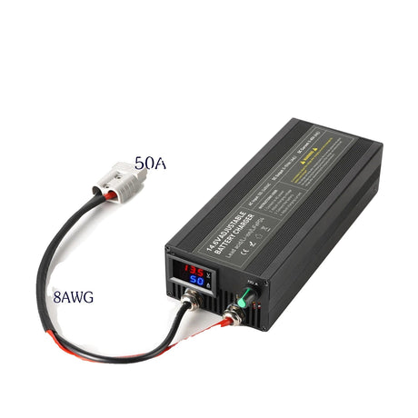 12V 50A Lifepo4 Oplader, Justerbar Strøm 0-50A, Tre-Trins Opladningsmode,EU-stik, 14,6V 50A Klemme