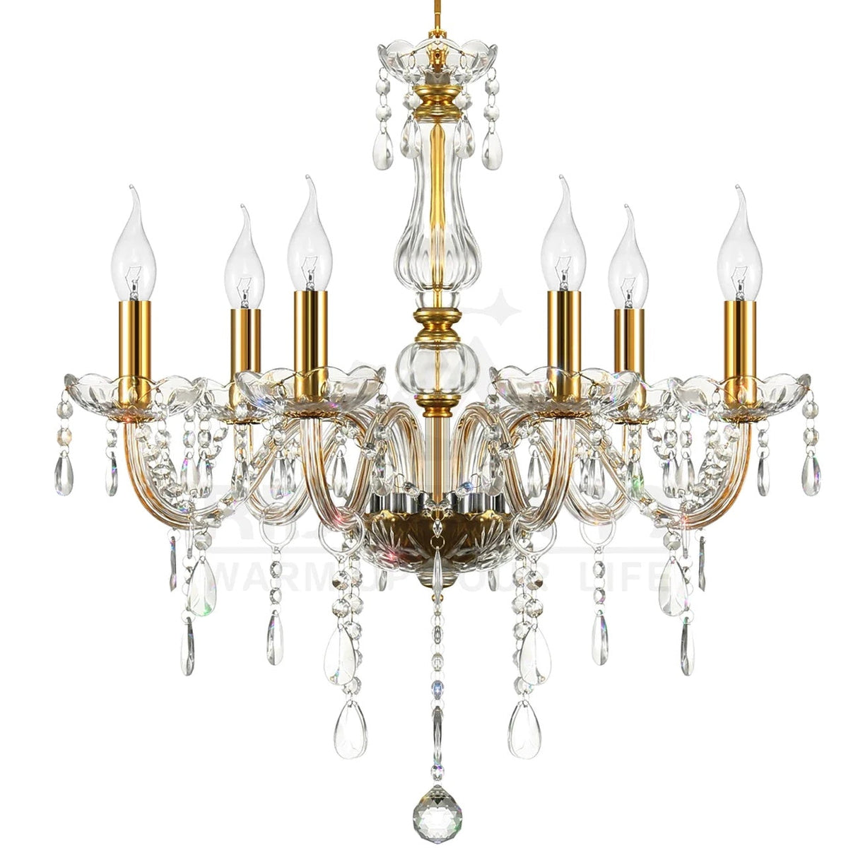 Krystal lysekrone, LED-belysning, vintage design, 10 arme Cognac