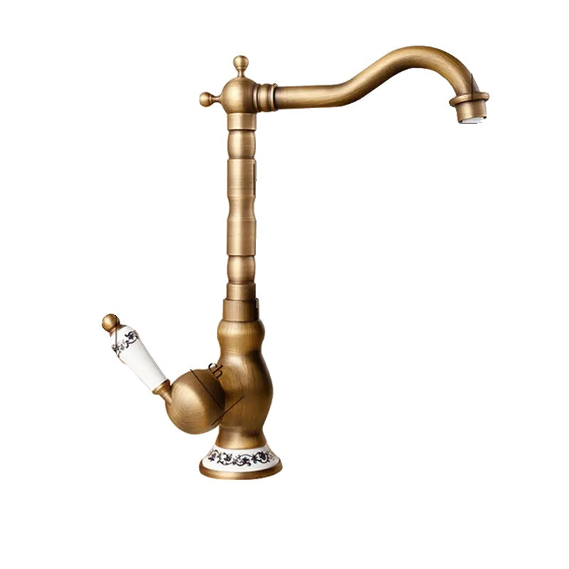 Antik Vaskarmatur, Elegant Messing Design, Enkelt Håndtag til Vandkontrol,Keramik Høj