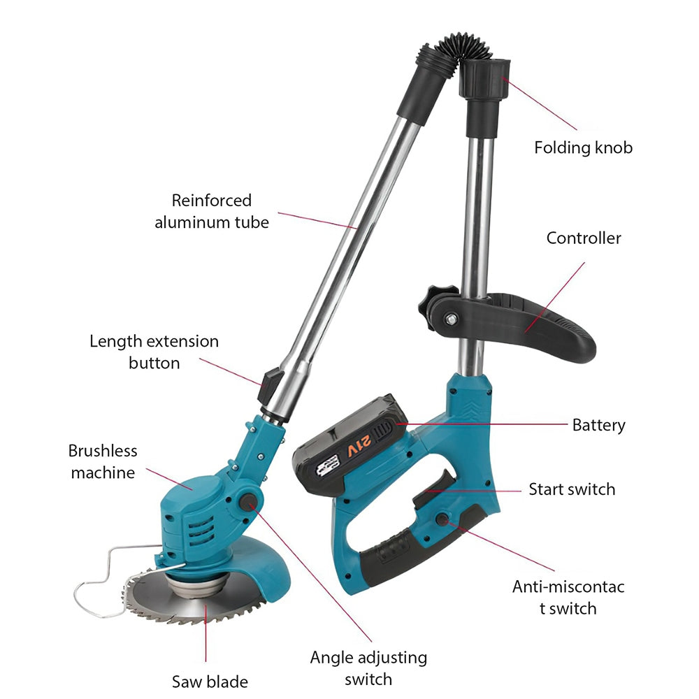 Elektrisk Græsslåmaskine, 380w Effekt, Justerbar til Makita 18V Batteri, 2Batteri 1EU-stik