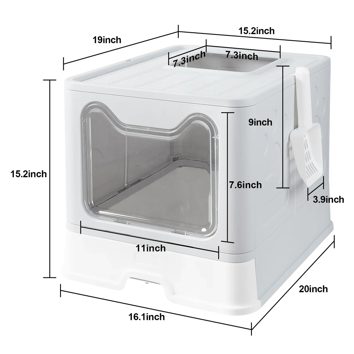 Kattekattetoilet, designet til frontindgang, foldbar og stor., GRÅ