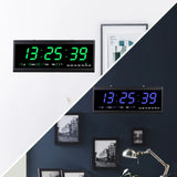 LED Digital Vægur, Kalender og Temperaturvisning, Energibesparende 480 x 190 mm,grøn