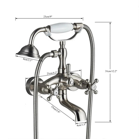 Antik Messing Badekar Bruserarmatur, Dobbelt Håndtag Kontrol, Justerbar Installation,Antik Messing B