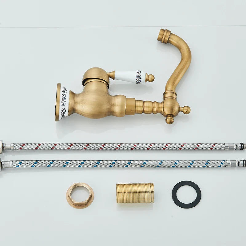 Antik Vaskarmatur, Elegant Messing Design, Enkelt Håndtag til Vandkontrol,Keramik Høj