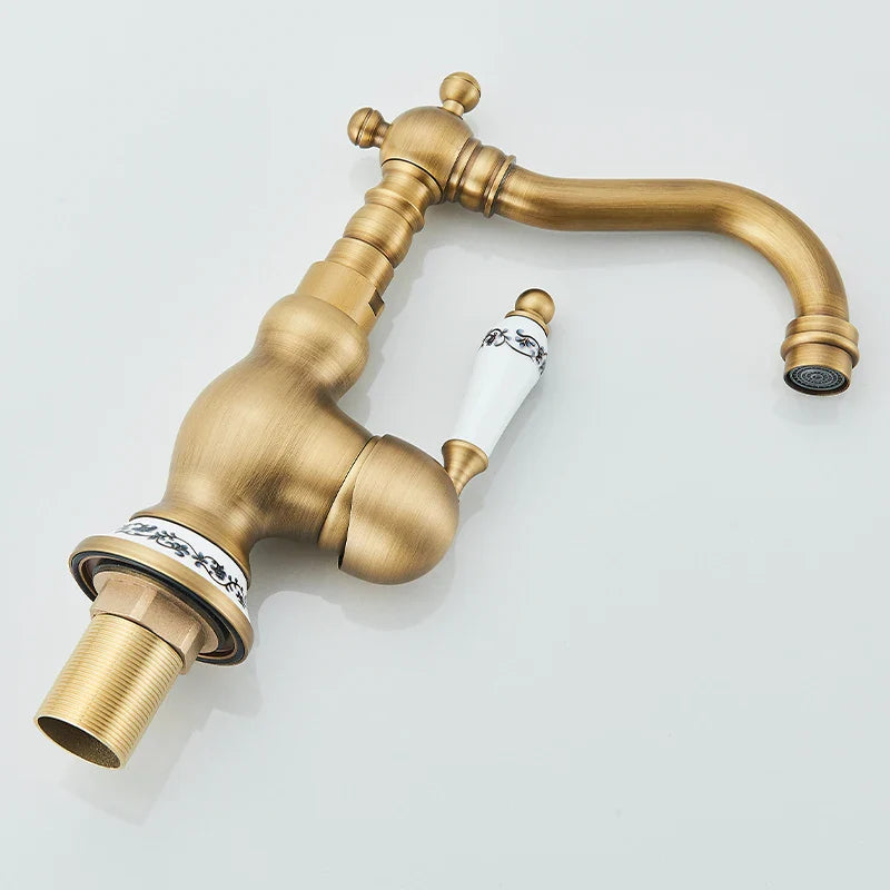 Antik Vaskarmatur, Elegant Messing Design, Enkelt Håndtag til Vandkontrol,Keramik Høj