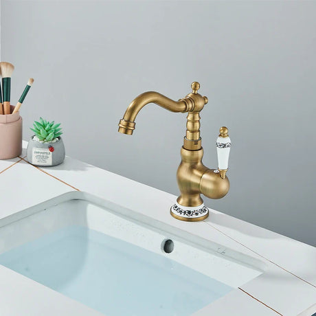 Antik Vaskarmatur, Elegant Messing Design, Enkelt Håndtag til Vandkontrol,Keramik Høj