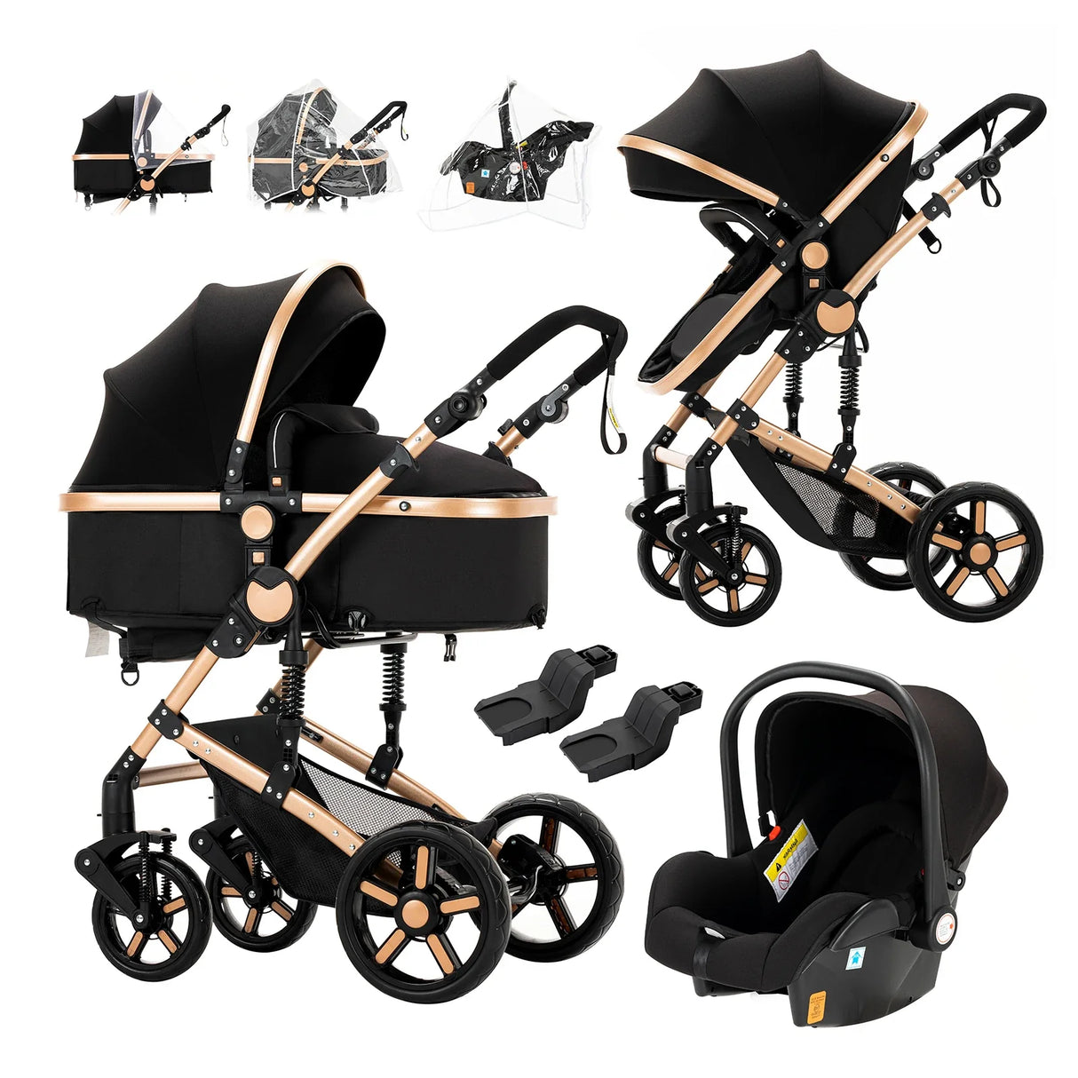 Barnevogn, 3 i 1 Design, Høj Landskab, 588-Black