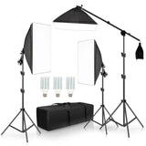 Fotograferings Softbox Kit, 3 Softboxes, Boom Arm, 135W dagslys pære
