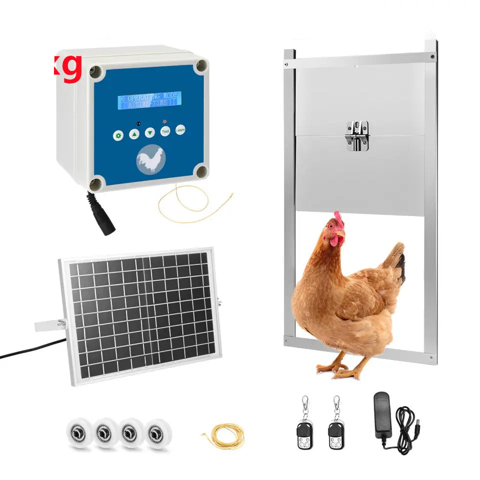 Automatisk Hønsehus Døråbner, LCD Skærm Timer, Solcelle Batteri Strøm, batteri solenergi, EU-stik