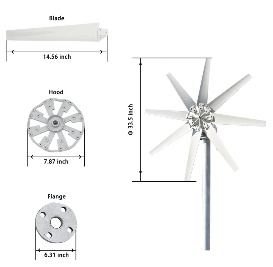 Vindmølle generator, 3KW effektudgang, off-grid inverter, HVID, 3000W8blade, 12V